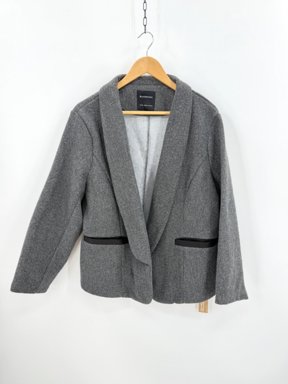 BloomChic Plus Sz 14-16 Gray Knit Shawl Lapel Blazer Faux Pocket Cardigan Jacket